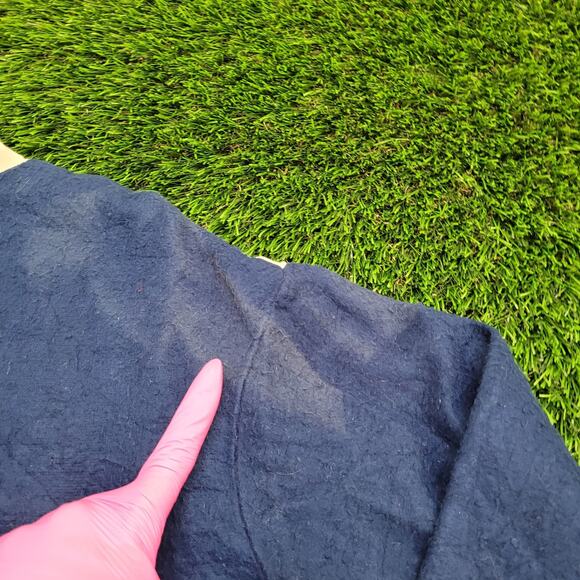 Vintage 80s MOD Ringer Sweater Large 22x25 Crop Blue Beige - Picture 4 of 12